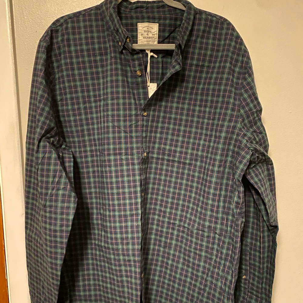 Casual Button Down Shirt in Blue with Plaid Pattern
